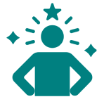 Icon of a confident person with stars and sparkles around the head.