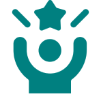 Icon of a person celebrating with a star overhead.